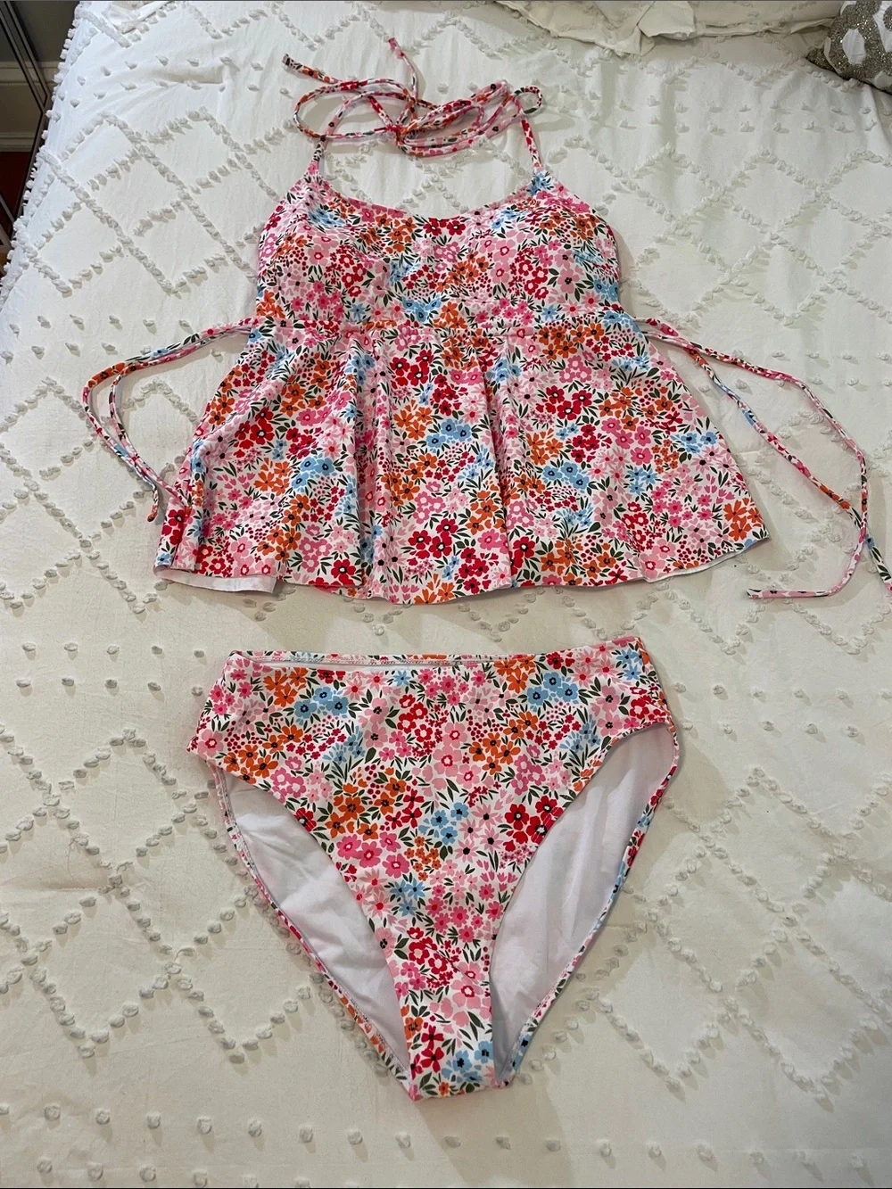 Jolefille Floral Pink Ruffle Tankini Set nwot